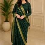 Bomber chiffon saree Green