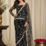 Embroided saree on net fabric